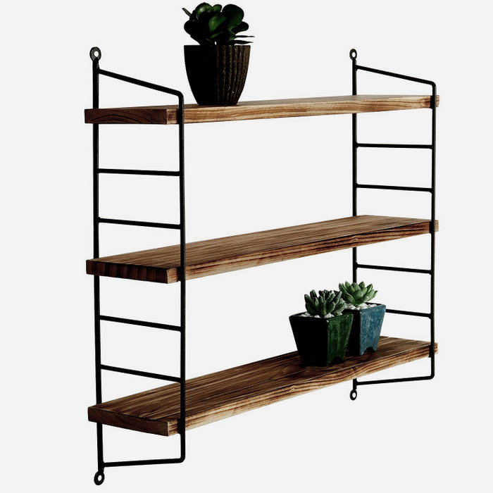 Hanah Home Wr088 Estantería de Pared de Madera y Metal Negro y Nogal Hanah Home Wr088 Estantería de Pared de Madera y Metal Negro y Nogal